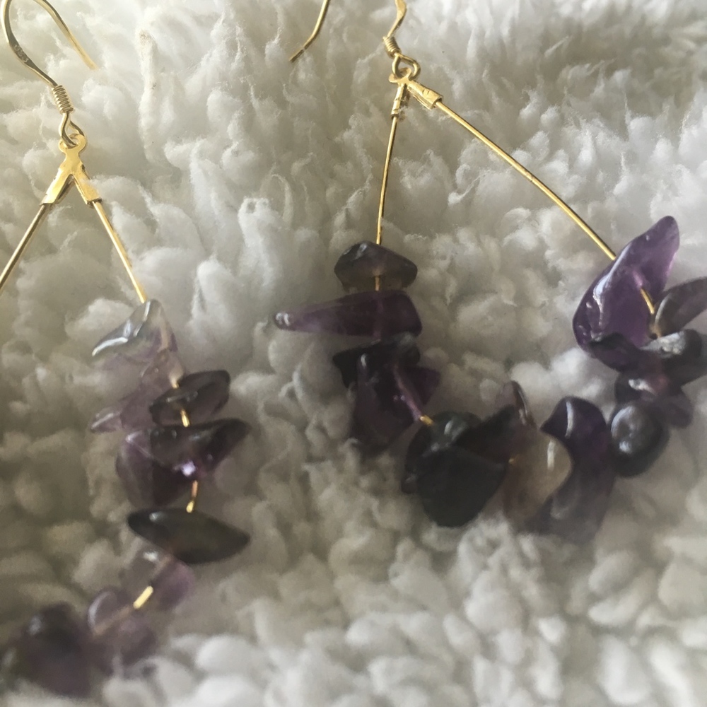 Minimal Amethyst Teardrop 925 Stamped Earrings - Picture 6 of 8
